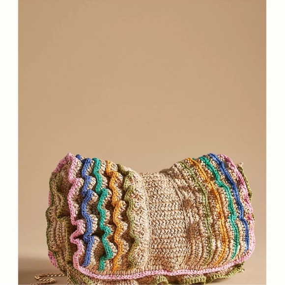 ANTHROPOLOGIE MAEVE RUFFLED STRAW RAFFIA BAG IN MULTI COLORS NEW - Picture 3 of 11